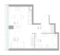 Студия, 33.1 м²: планировка квартира №159