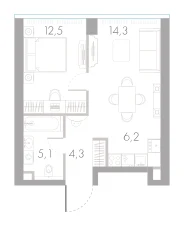 1-комнатная, 42.4 м²: планировка квартира №18