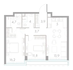 2-комнатная, 65.2 м²: планировка квартира №201