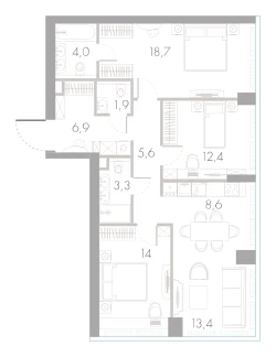 3-комнатная, 88.8 м²: планировка квартира №22